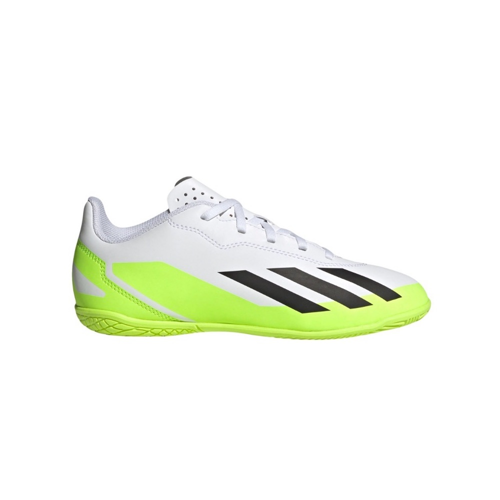 adidas Kids Indoor Soccer Shoes in White and Neon Green